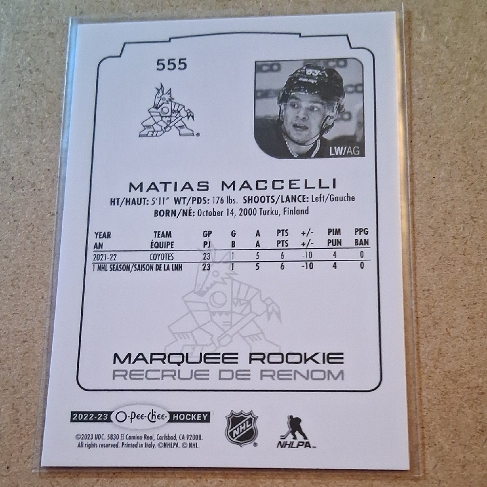 Matias Maccelli Rookie Trading Card + Sticker - Picture 6 of 8